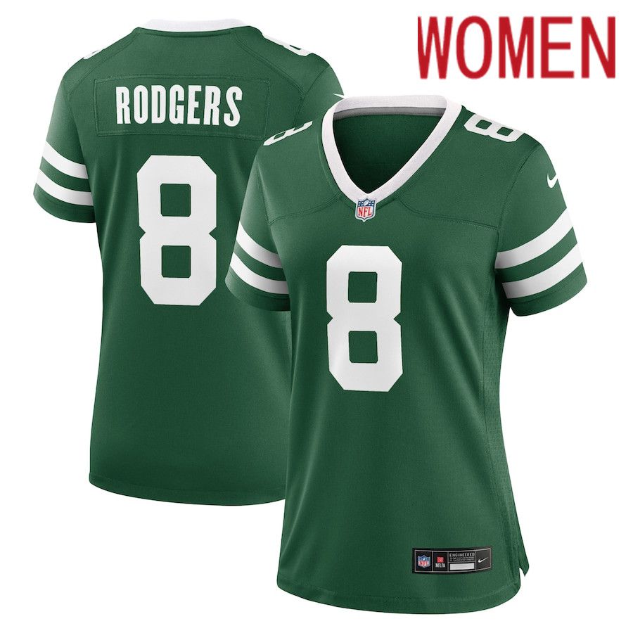 Women New York Jets 8 Aaron Rodgers Nike Legacy Green Game NFL Jersey